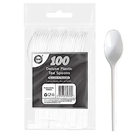 Disposable Deluxe Plastic Spoons - 1 pack of 100 spoons for parties and special occasions